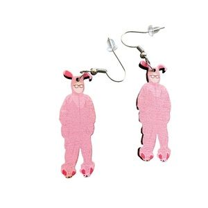 A Christmas Story Ralphie in Bunny Pj’s Wooden Earrings